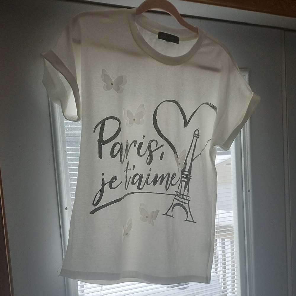 White Graphic Tee with Paris Design